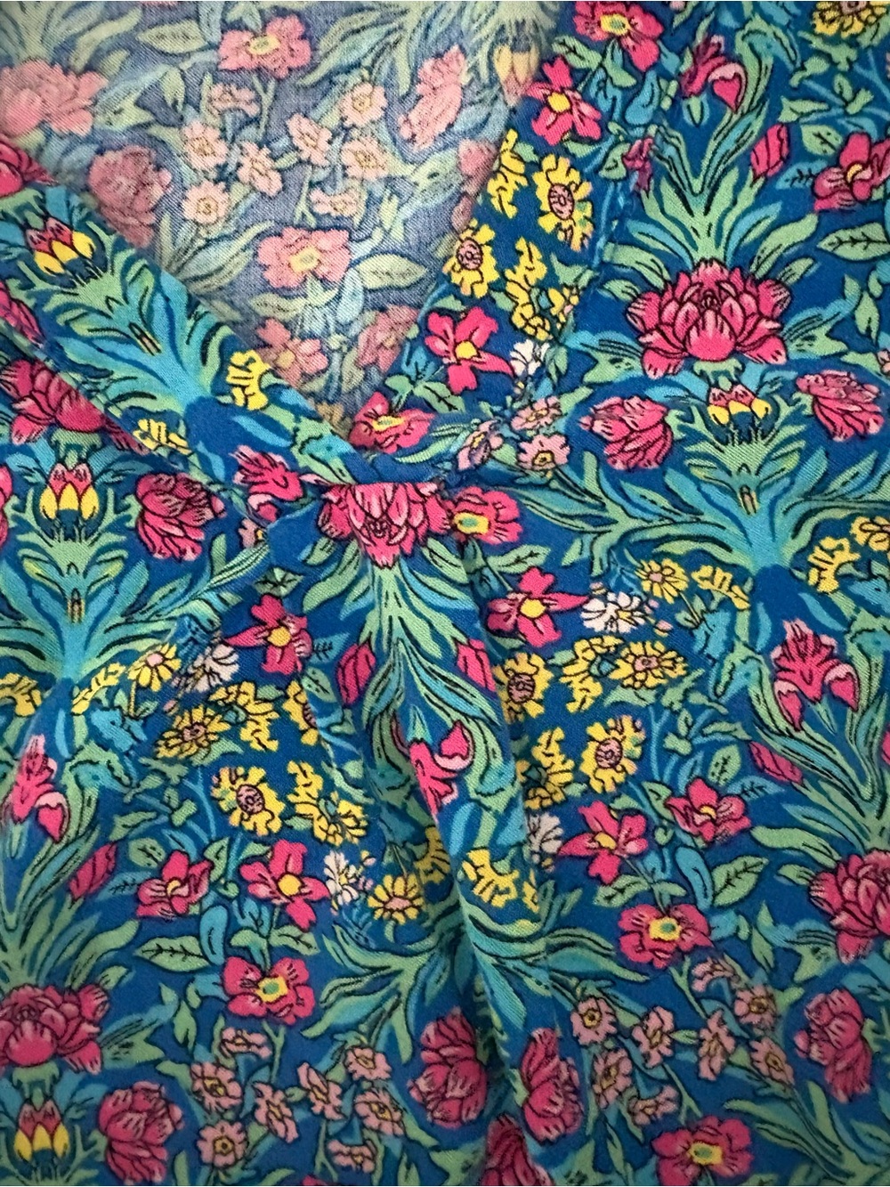 Jones New York Floral Print Vneck Blouse - Blue Pink Green - Picture 7 of 9
